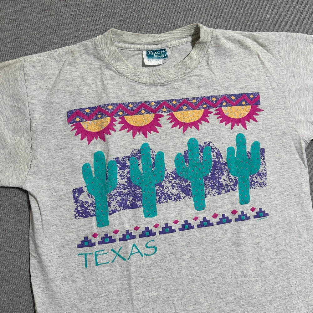 Vintage Resort Images Texas Cactus Graphic T Shirt 90s Southwest Gray Mens Large - Picture 9 of 12